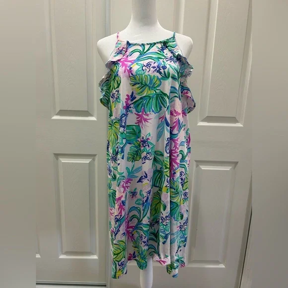 LILLY PULITZER MERMAID IN THE SHADE DRESS. L. PRE OWNED. - Picture 3 of 5